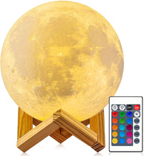 Load image into Gallery viewer, AMOSTING Moon Lamp 16 Colors, Dimmable, Rechargeable Lunar Night Light (5.9 inch) Full Set with Wooden Stand, Remote &amp; Touch Control - Cool Nursery Decor for Baby Kids Bedroom, Birthday Day Gifts