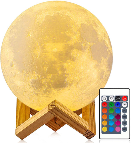 AMOSTING Moon Lamp 16 Colors, Dimmable, Rechargeable Lunar Night Light (5.9 inch) Full Set with Wooden Stand, Remote & Touch Control - Cool Nursery Decor for Baby Kids Bedroom, Birthday Day Gifts