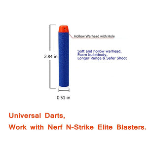 AMOSTING 300 PCS 2.84in (7.2cm) Foam Darts Universal Standard RefillRound Head Bullet Pack for Most Nerf N-strike Elite Series Blasters Toy Hand Gun - Blue