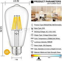 Load image into Gallery viewer, AMOSTING 3-Pack Vintage LED Edison Bulbs 500LM Brightness 5W ST64 LED Filament Light Bulbs 2700K Warm White E26 Medium Base CRI90+ Antique Clear Glass for Home Dinning Room, Non-dimmable