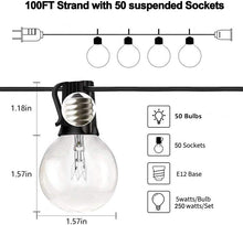 Load image into Gallery viewer, AMOSTING 100FT Outdoor String Lights Outside Patio LED G40 Light with 50 Shatterproof Plastic Bulbs UL Listed Hanging Lighting for Backyard Balcony Bistro Decor