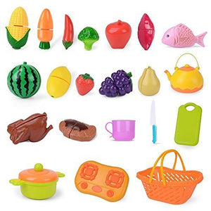 Pretend Play Food Set,AMOSTING 20 Piece Kids Play Kitchen Set,Cutting Fruits and Vegetables Educational Toys Cooking Set