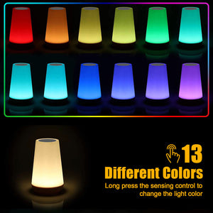 AMOSTING Table Lamp Touch Lamp 5 Level Dimmable Warm White Light & 13 Color Changing RGB,Nightstand Light for Bedroom,Baby Kids Room, Living Room, Office